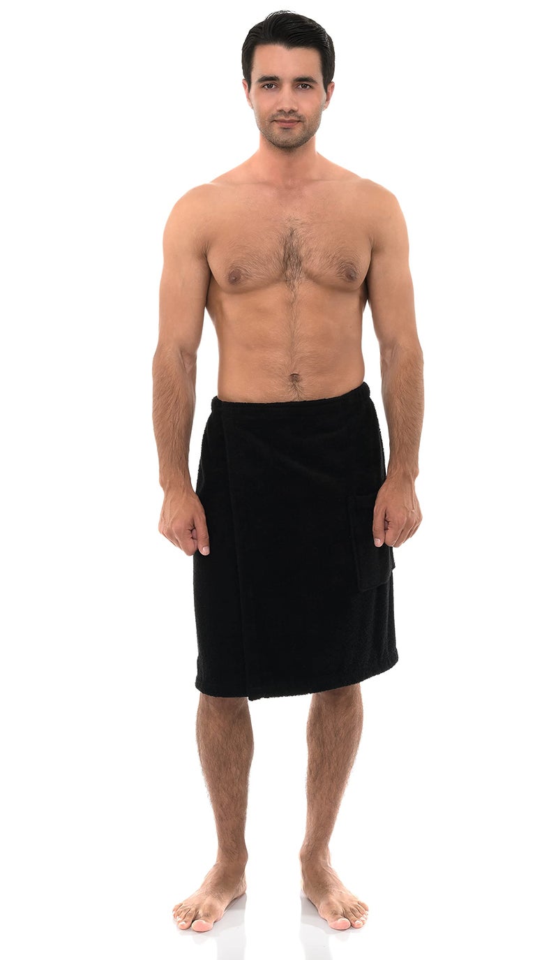 TowelSelections Mens Shower Wrap Adjustable Cotton Terry Cloth Spa Bath Towel Wrap Sauna Gym Towels for Men Large-X-Large Black - Image 1